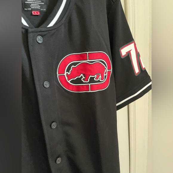 Ecko Unltd Men's Large Black/Red Baseball Jersey At Bats Button Front Top - Picture 2 of 6